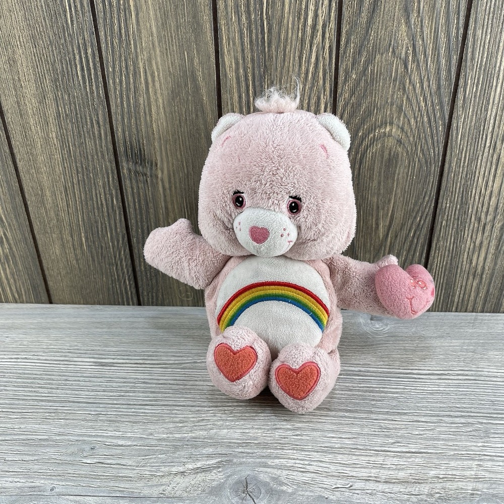 Vintage Care Bears Cheer Bear Stuffed Plush Pink Rainbow Hearts With Sounds
